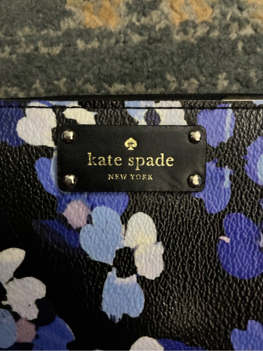 kate spade Black Floral Zip Around Wallet with Blue and White Blooms - Picture 2 of 6